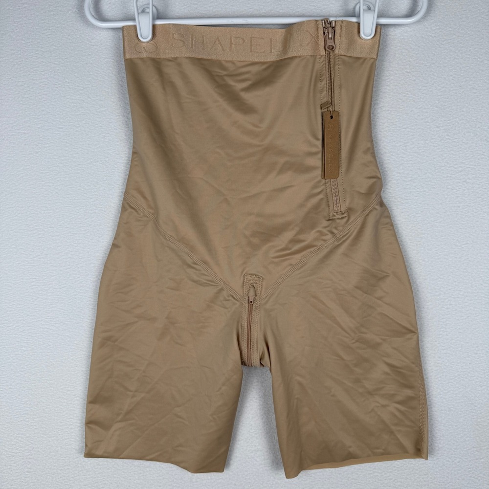 NEW Shapellx Shapewear Shorts Womens M Beige High Waist Tummy Control Zipper